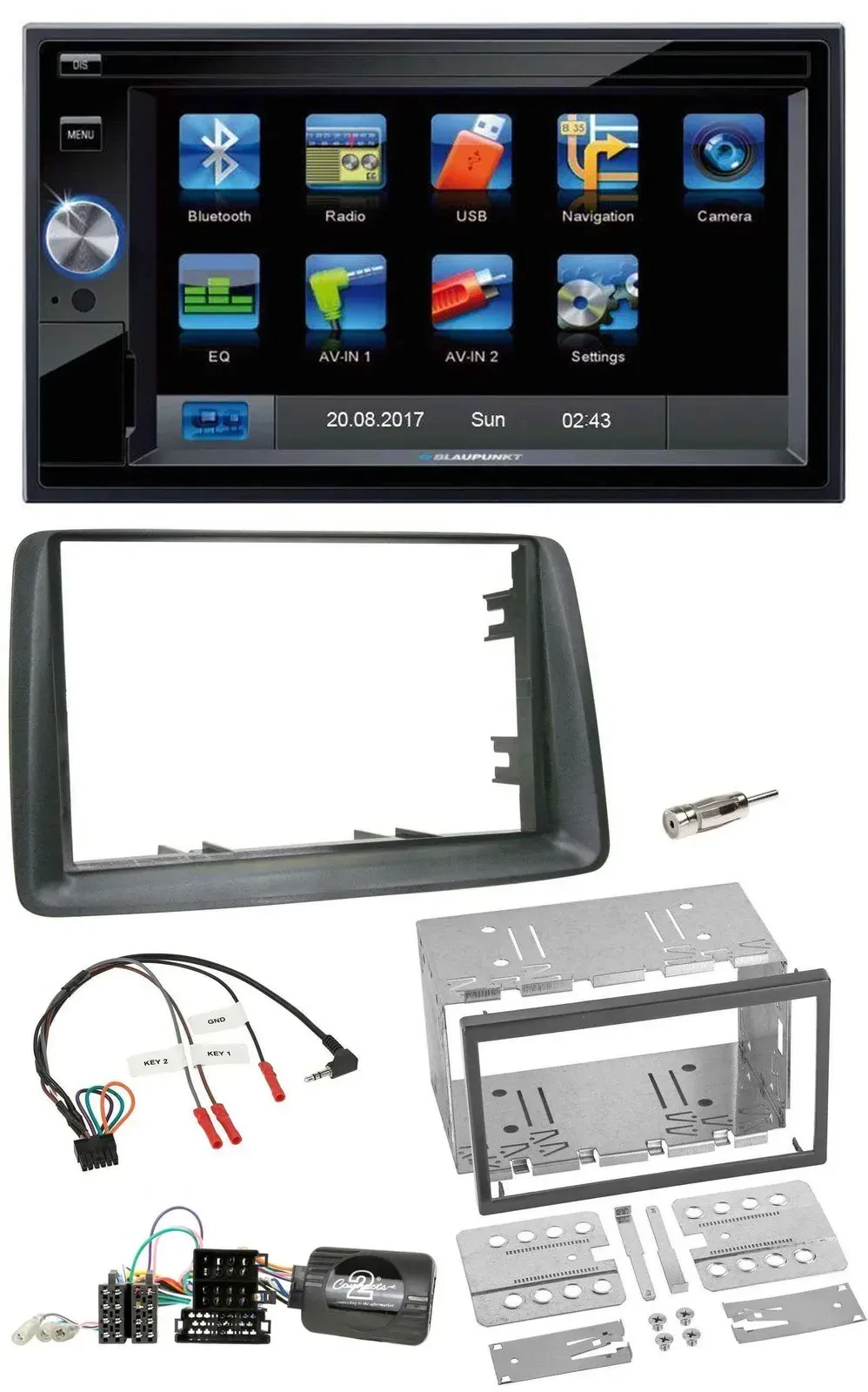 Blaupunkt 2DIN Bluetooth TMC USB Lenkrad SD Navigation für Fiat Panda 2007-2012