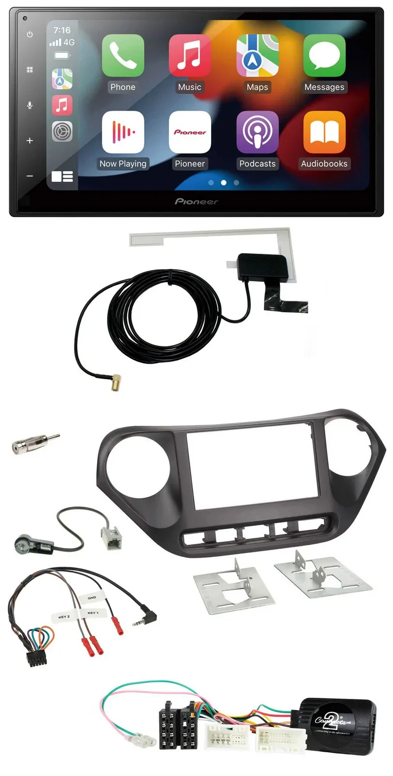 Автомагнитола Pioneer 2DIN, USB, Bluetooth, DAB, для Hyundai i10 (с 2014), совместима с кнопками на руле