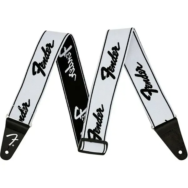 Гитарный ремень Fender WeighLess 2" Running Logo Strap White and Black 2 in.