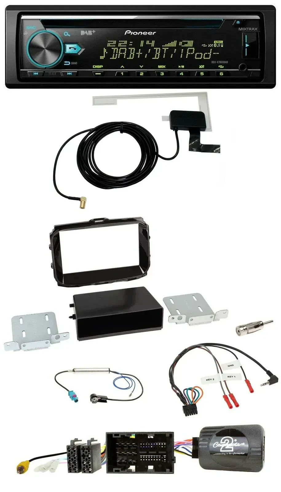 Автомагнитола Pioneer CD, USB, DAB, совместима с кнопками на руле для Alfa Romeo Giulietta (2013–2021), черный глянец