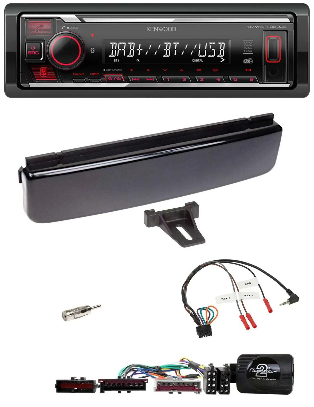 Kenwood Lenkrad Bluetooth USB DAB Autoradio für Ford Mondeo Focus piano-schwarz