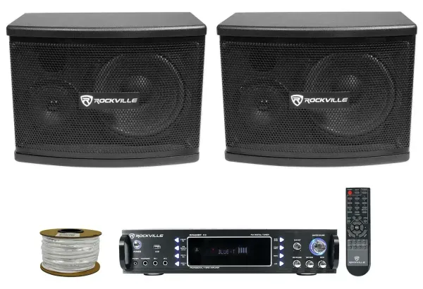 2) Rockville KPS65 6.5" 400w Wall Speakers+Bluetooth Amp For Restaurant/Bar/Cafe