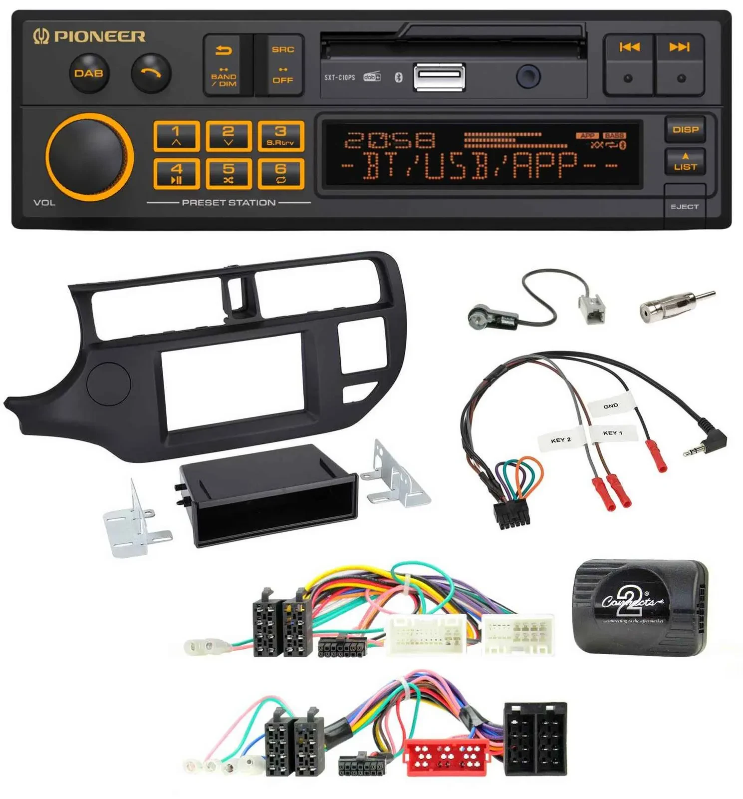 Автомагнитола для Kia Rio UB 2011–2015 Pioneer DAB, USB, Bluetooth, черный