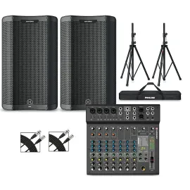 Harbinger VARI 3415 15" Powered Speakers Package w/LX12 Mixer, Stands and Cables