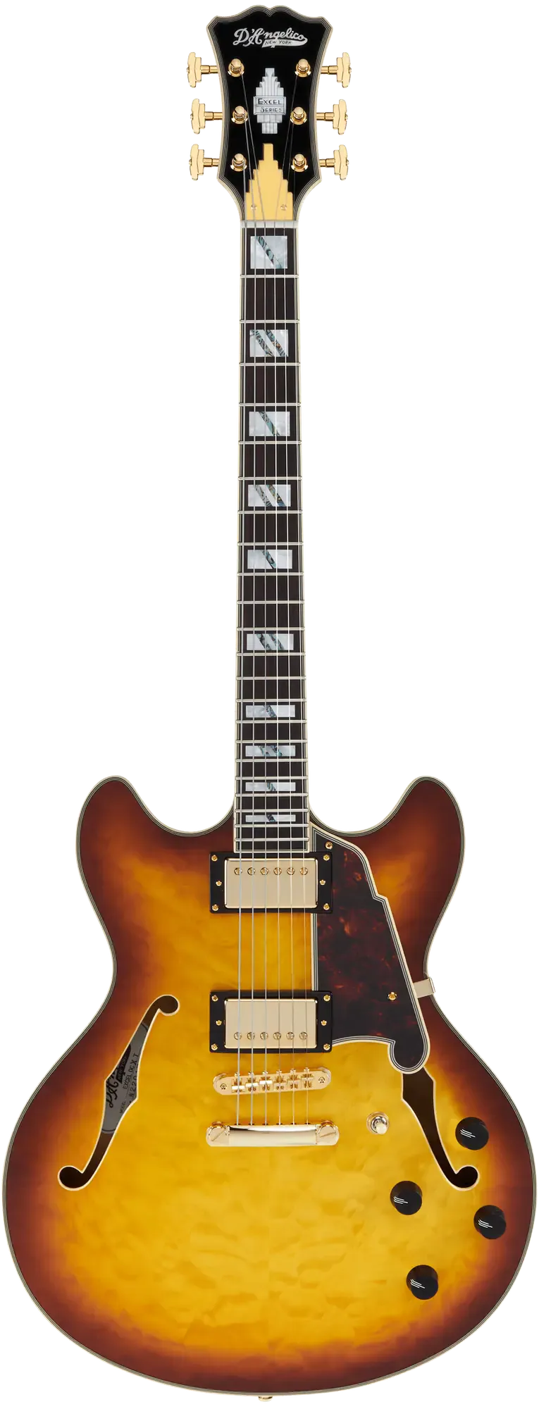 Электрогитара полуакустическая D'Angelico Excel DC XT Semi-hollowbody Iced Tea Burst Quilt