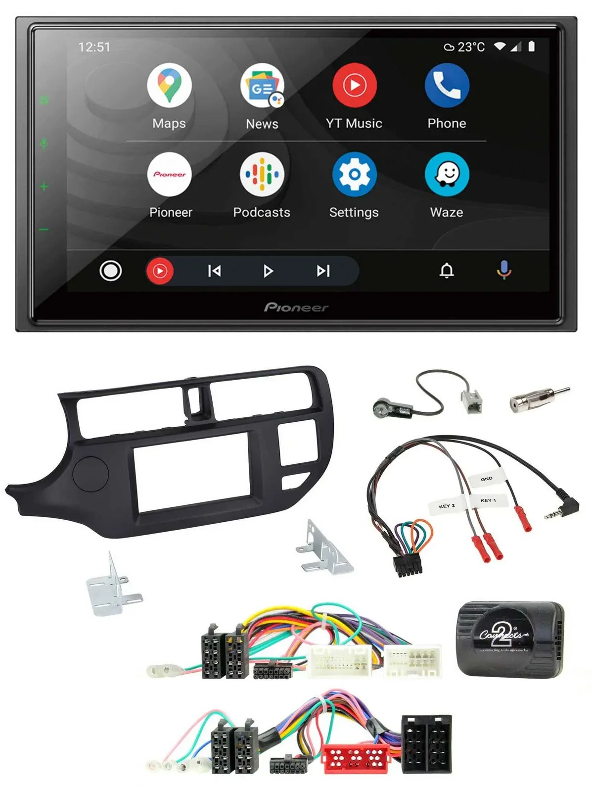 Автомагнитола для Kia Rio UB (2011–2015) Pioneer 2DIN, DAB, Bluetooth, USB, чёрная