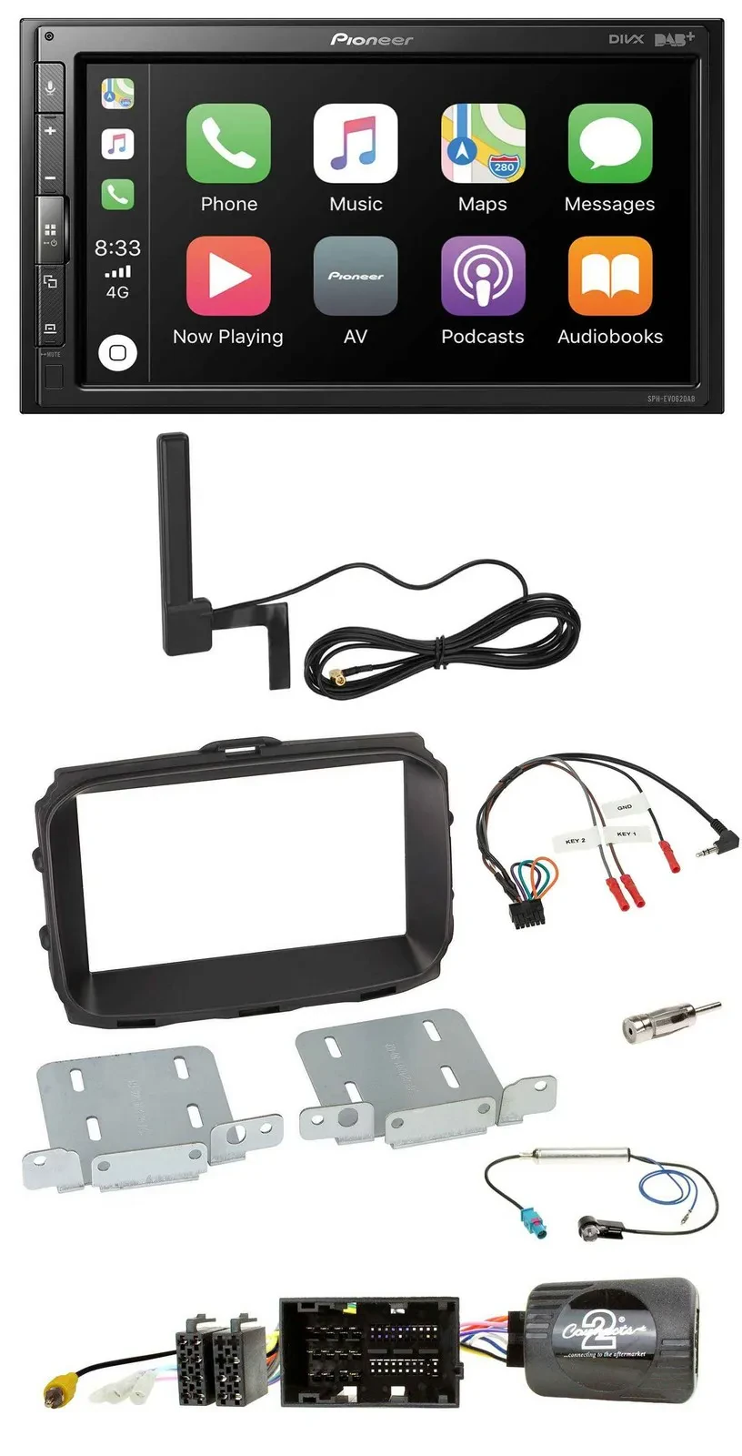 Автомагнитола Pioneer 2-DIN Bluetooth, DAB, USB для Alfa Romeo Giulietta (2013–2021) с поддержкой кнопок на руле