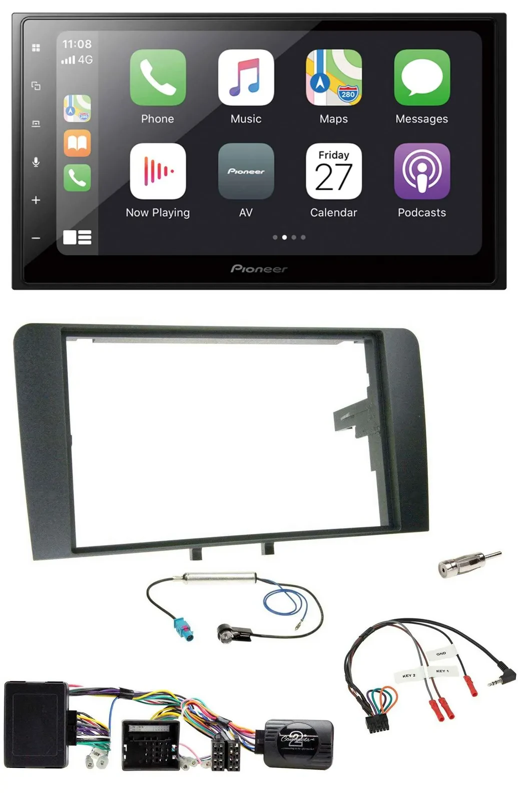 Автомагнитола Pioneer 2DIN, Bluetooth, DAB, USB, для Audi A3 8P (2003–2012) Bose активная система, поддержка кнопок на руле