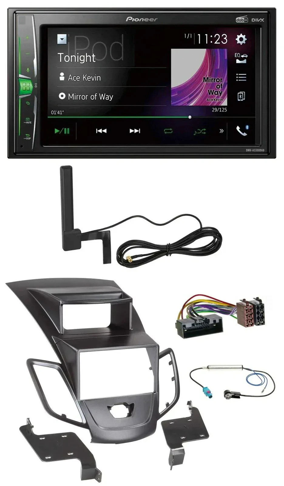 Автомагнитола для Ford Fiesta 2010–2017 Pioneer 2 DIN, Bluetooth, DAB, MP3, AUX, дисплей, черная