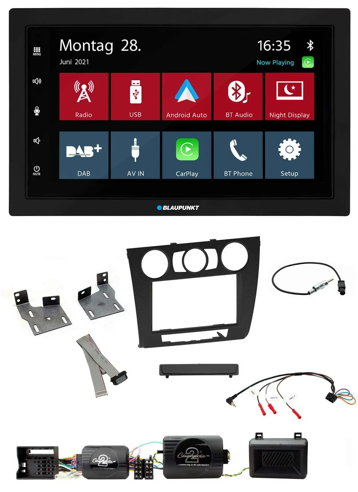 Blaupunkt Lenkrad Bluetooth DAB 2DIN USB Autoradio für BMW 1er PDC man. Klima E8