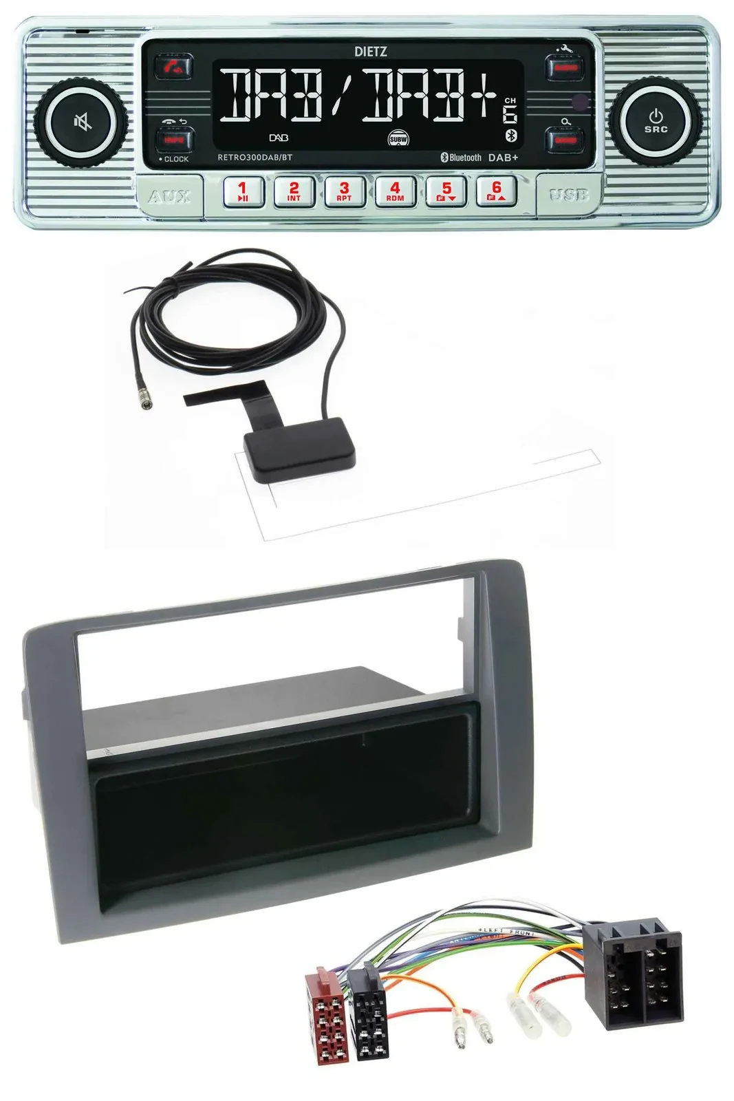 Dietz Bluetooth USB MP3 DAB Autoradio für Fiat Idea (350, 03-11) - grau