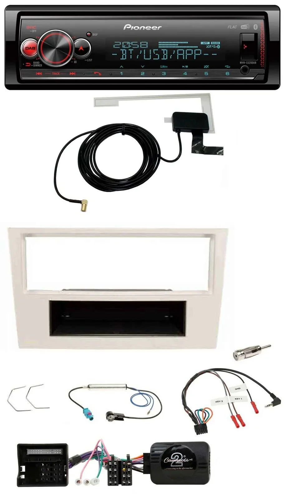 Pioneer Bluetooth DAB USB Lenkrad Autoradio für Opel Corsa D 2006-2008 perl-weis