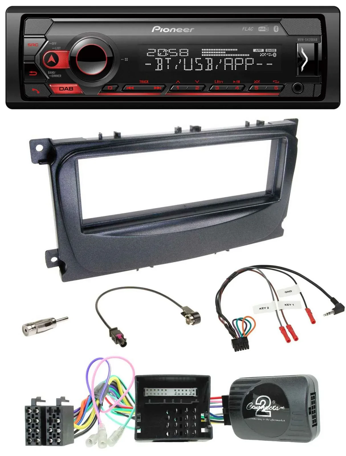 Pioneer Lenkrad USB DAB Bluetooth Autoradio für Ford C-Max Can 07-10 Focus schwa
