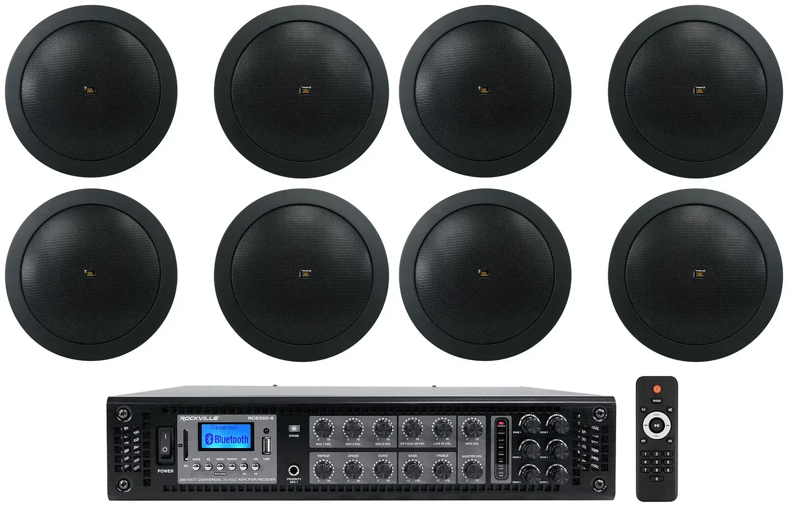 Потолочная акустика Rockville RCS350-6+(4) CONTROL 14C/T-BK Black с усилителем (8 штук)