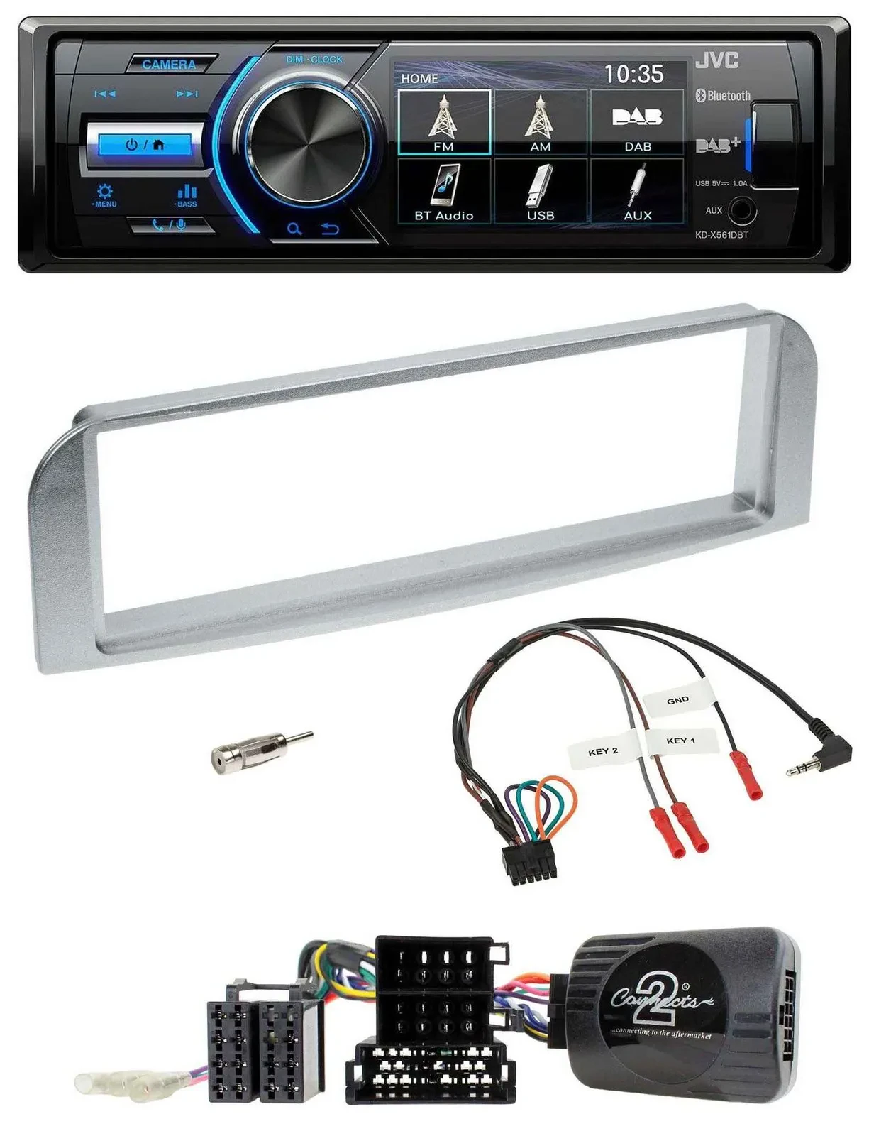 JVC Bluetooth Lenkrad USB DAB Autoradio für Alfa GT 147 2007-2010 silbergrau