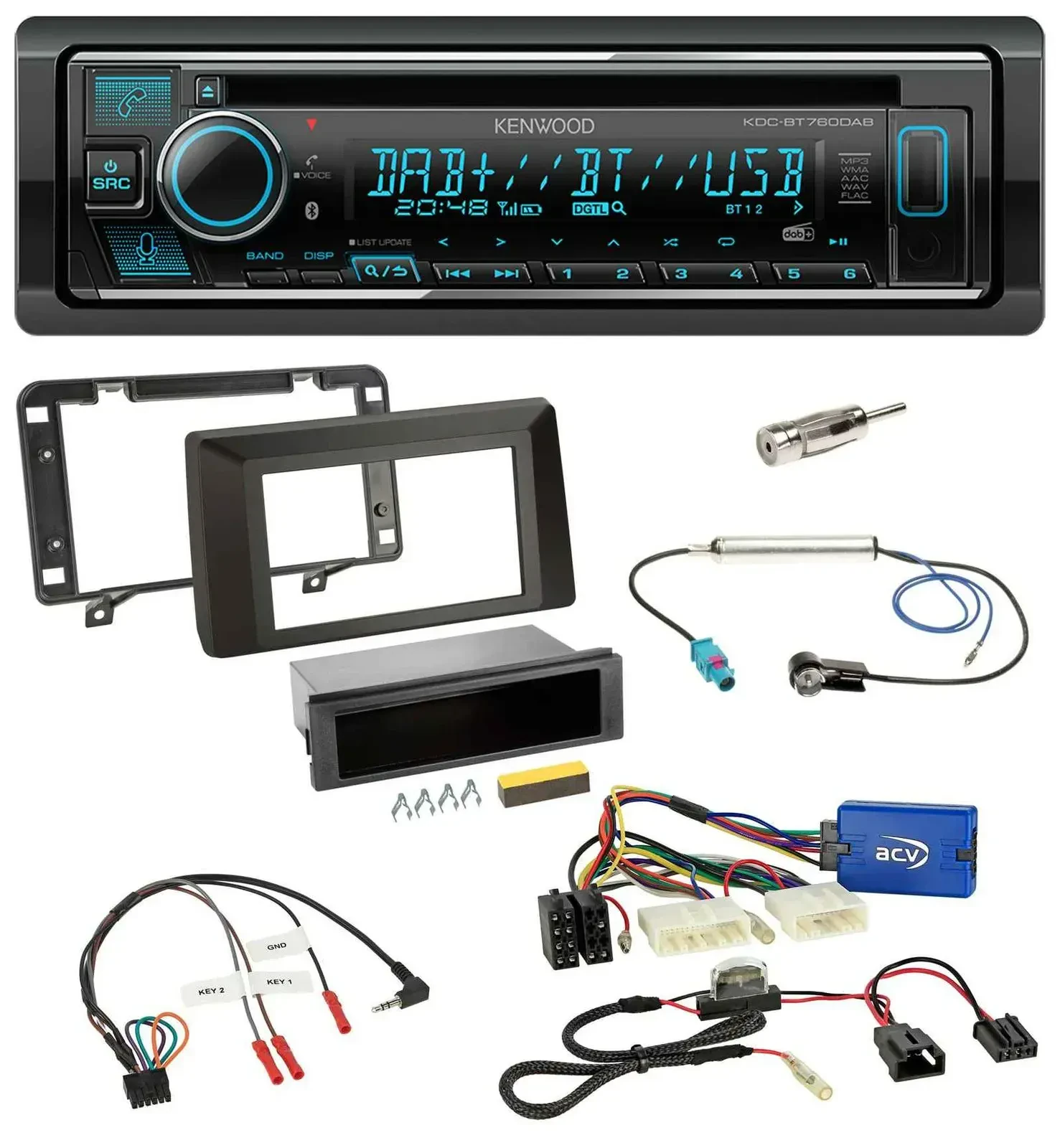 Автомагнитола для Dacia Duster (с 2021 года) Kenwood Bluetooth, DAB, USB, CD, поддержка управления с руля