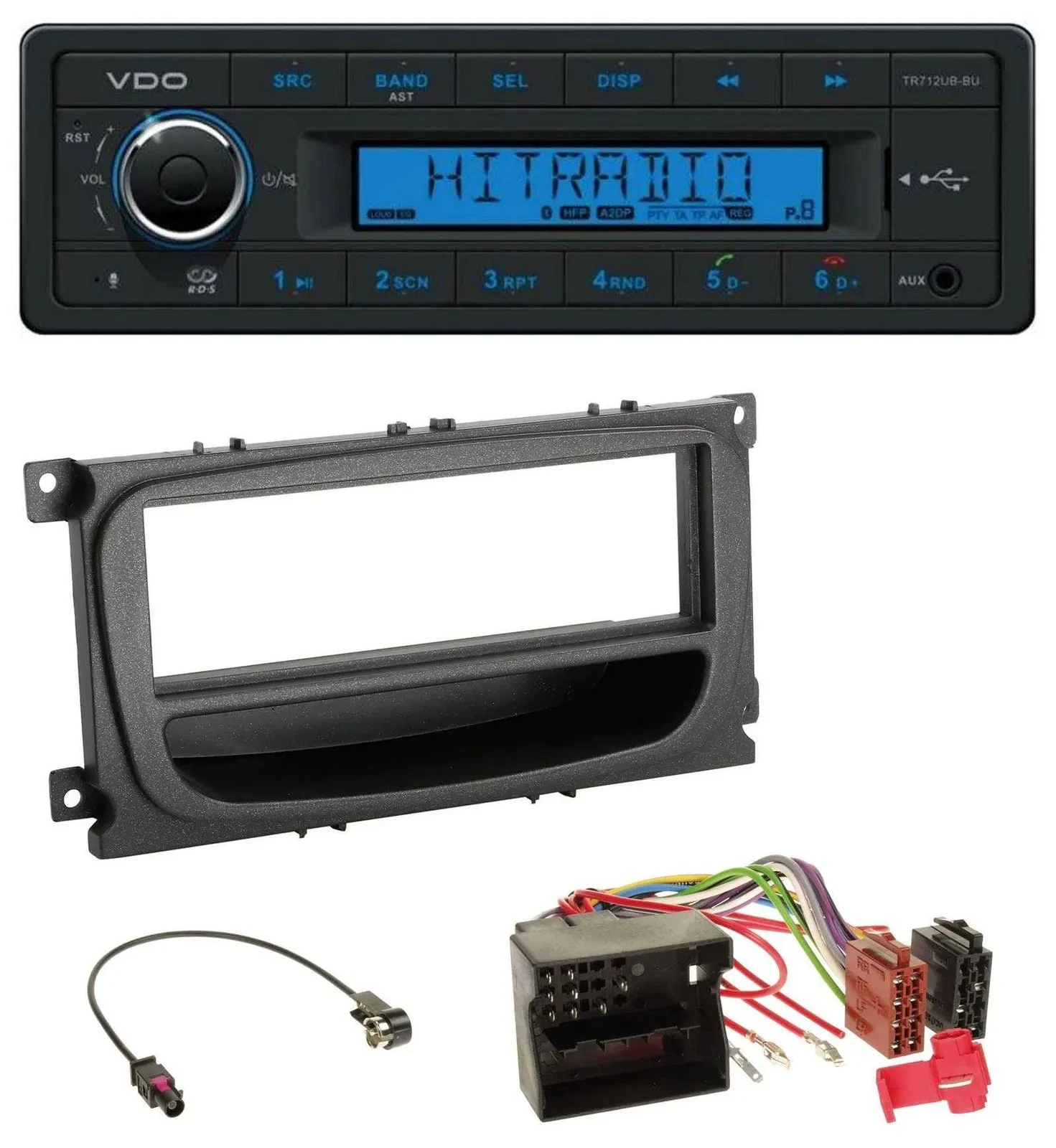 VDO Bluetooth AUX USB MP3 Autoradio für Ford C-Max Focus Galaxy ab 2007 Ablagefa