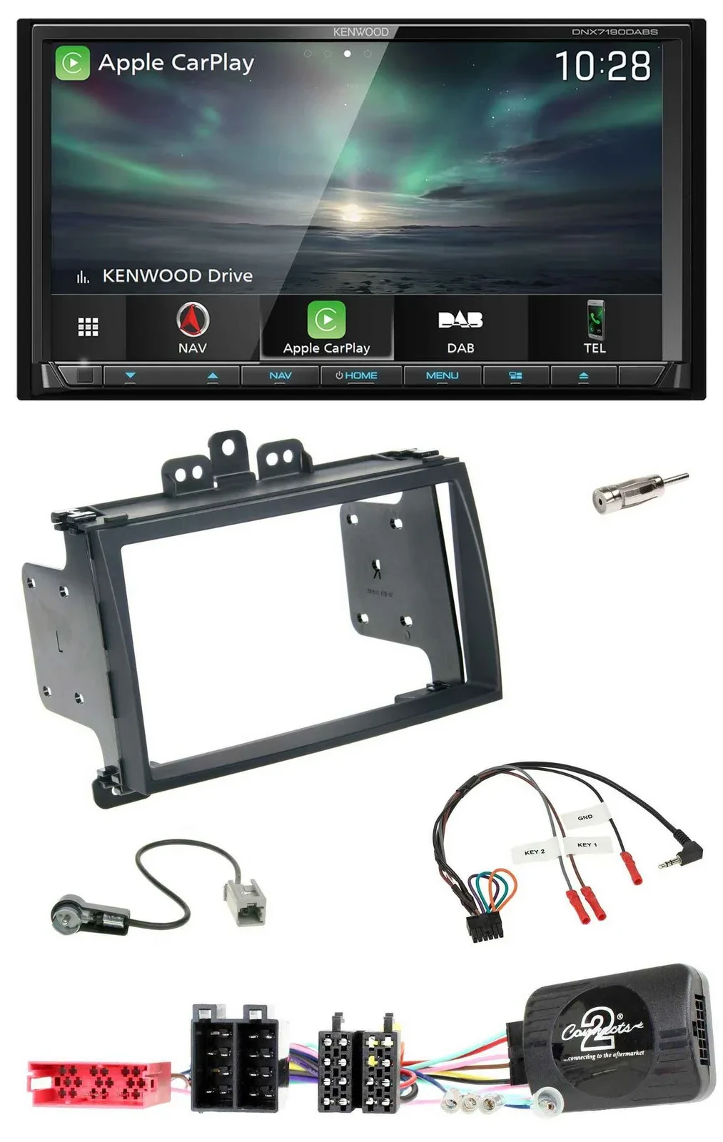 Kenwood Bluetooth USB 2DIN Lenkrad TMC DAB Navigation für Hyundai i20 09-12 schw