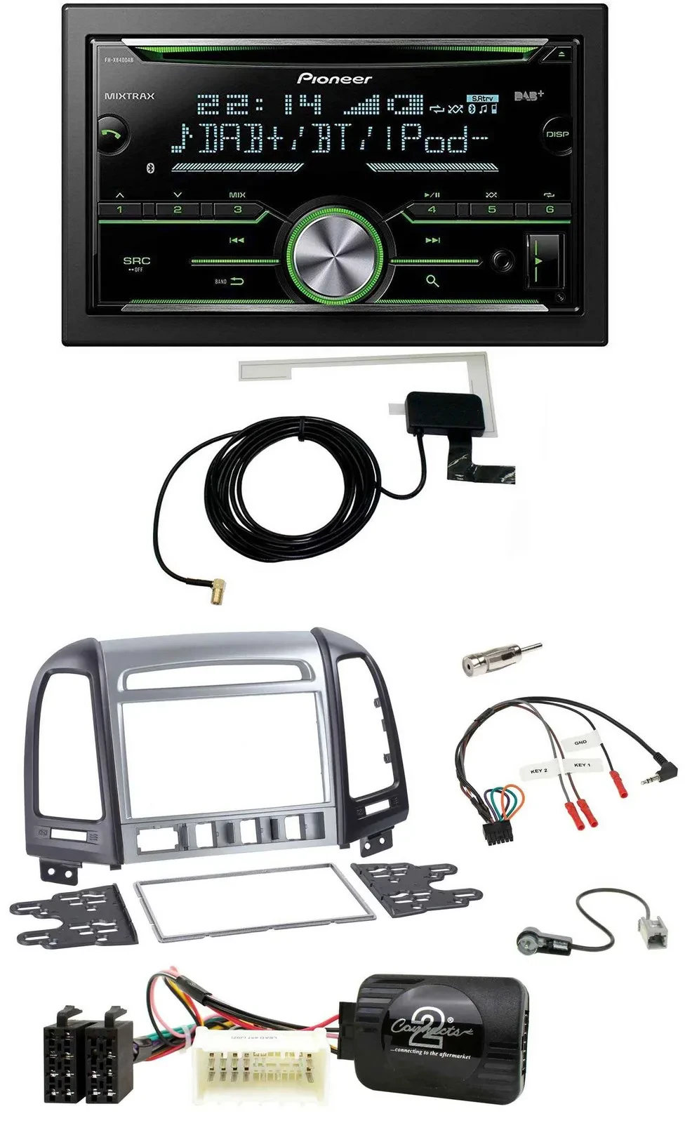 Автомагнитола для Hyundai Santa Fe 4 Pioneer 2 DIN, CD, USB, Bluetooth, DAB, поддержка кнопок на руле