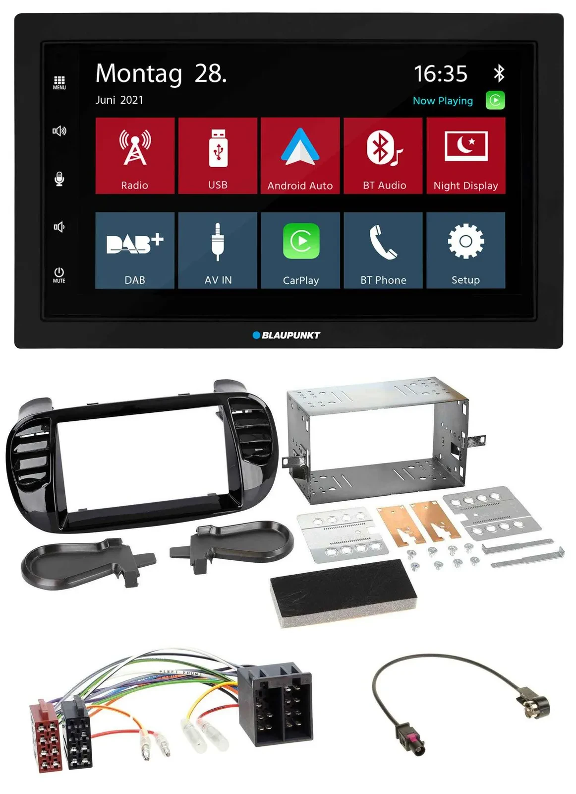 Blaupunkt MP3 Bluetooth DAB 2DIN USB Autoradio für Fiat 500 ab 12 ISO schwarz