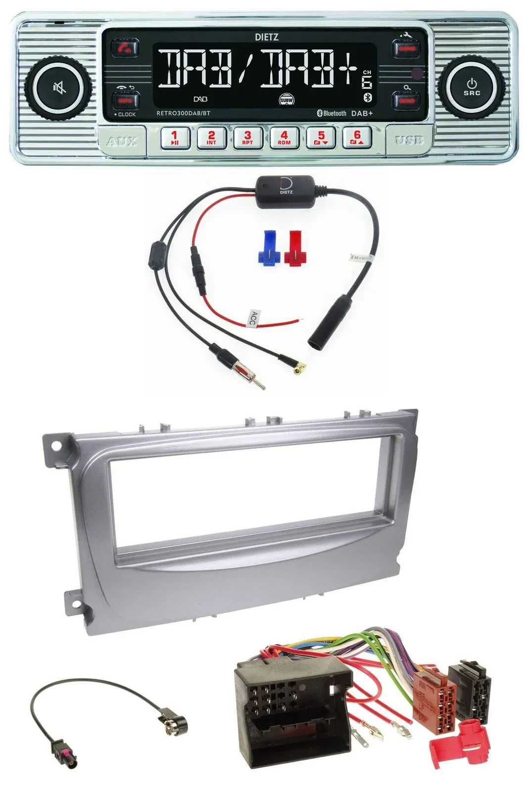 Dietz DAB USB MP3 Bluetooth Autoradio für Ford S-Max Mondeo 07-14 silber