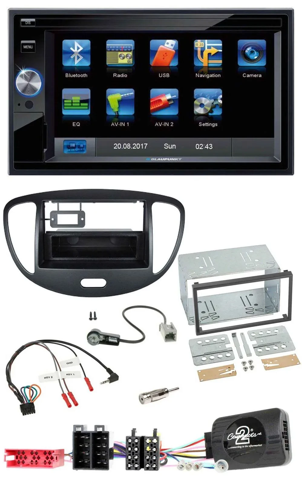 Blaupunkt 2DIN Bluetooth TMC USB Lenkrad SD Navigation für Hyundai i10 2009-2013