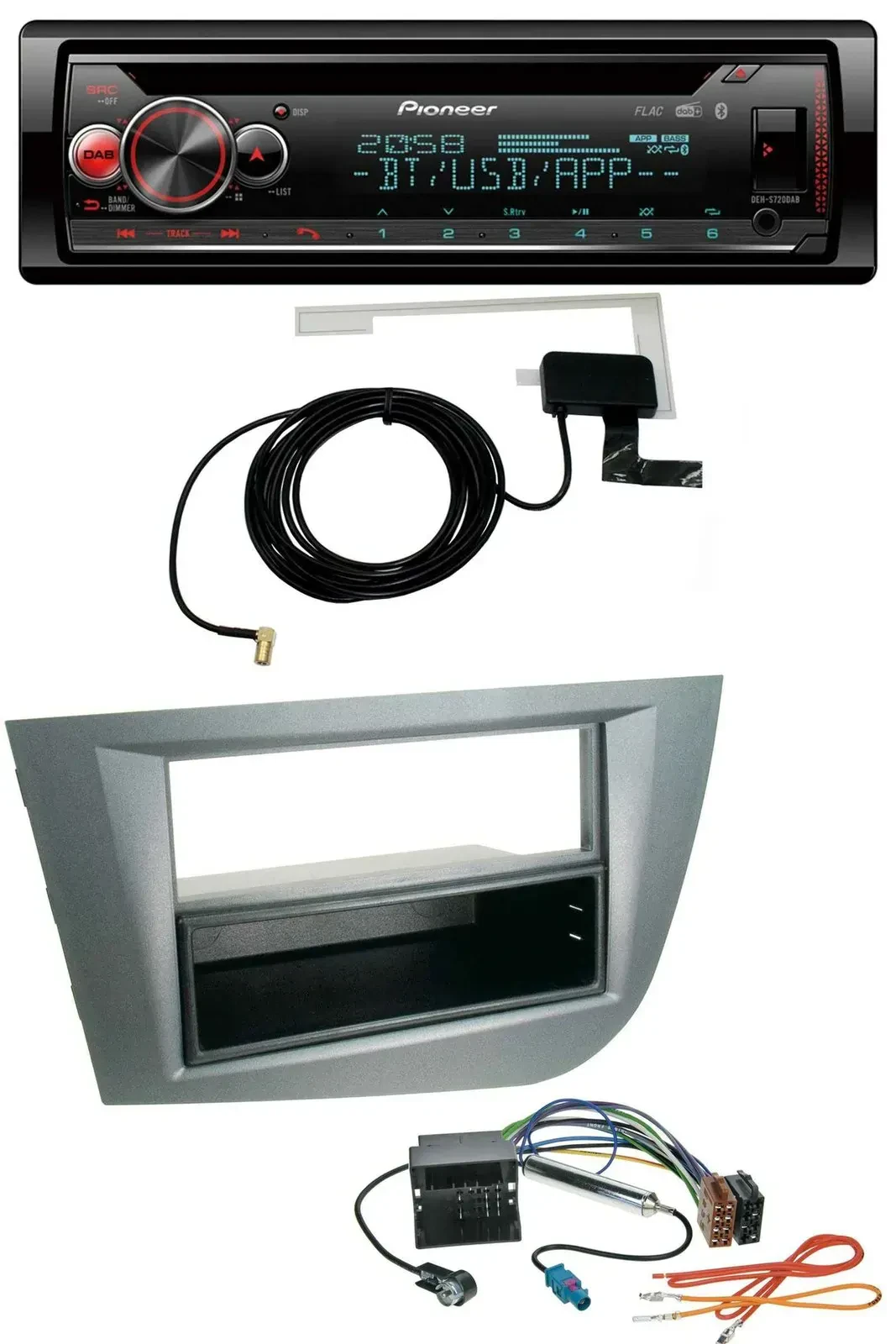 Автомагнитола для Seat Leon Pioneer DAB CD MP3 USB Bluetooth темно-серый металлик