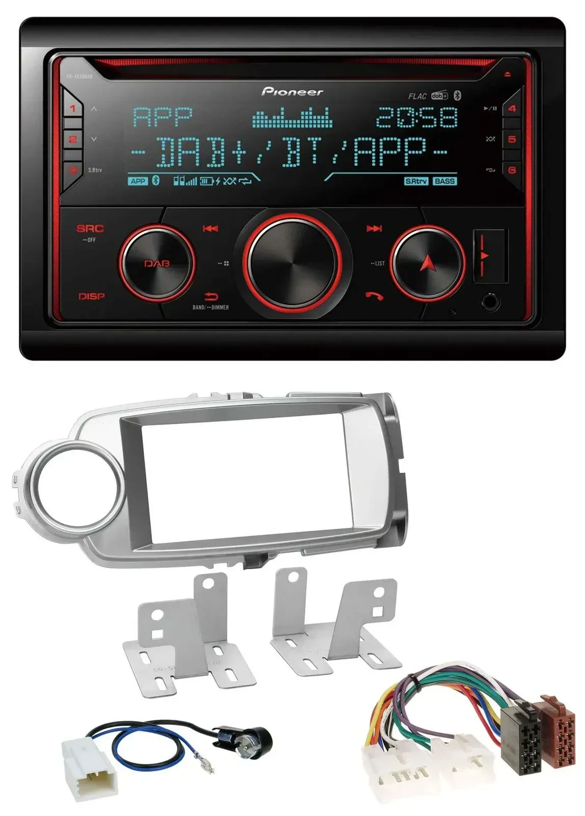 Автомагнитола Pioneer 2DIN DAB Bluetooth USB CD для Toyota Yaris 2011–2014 серебристая