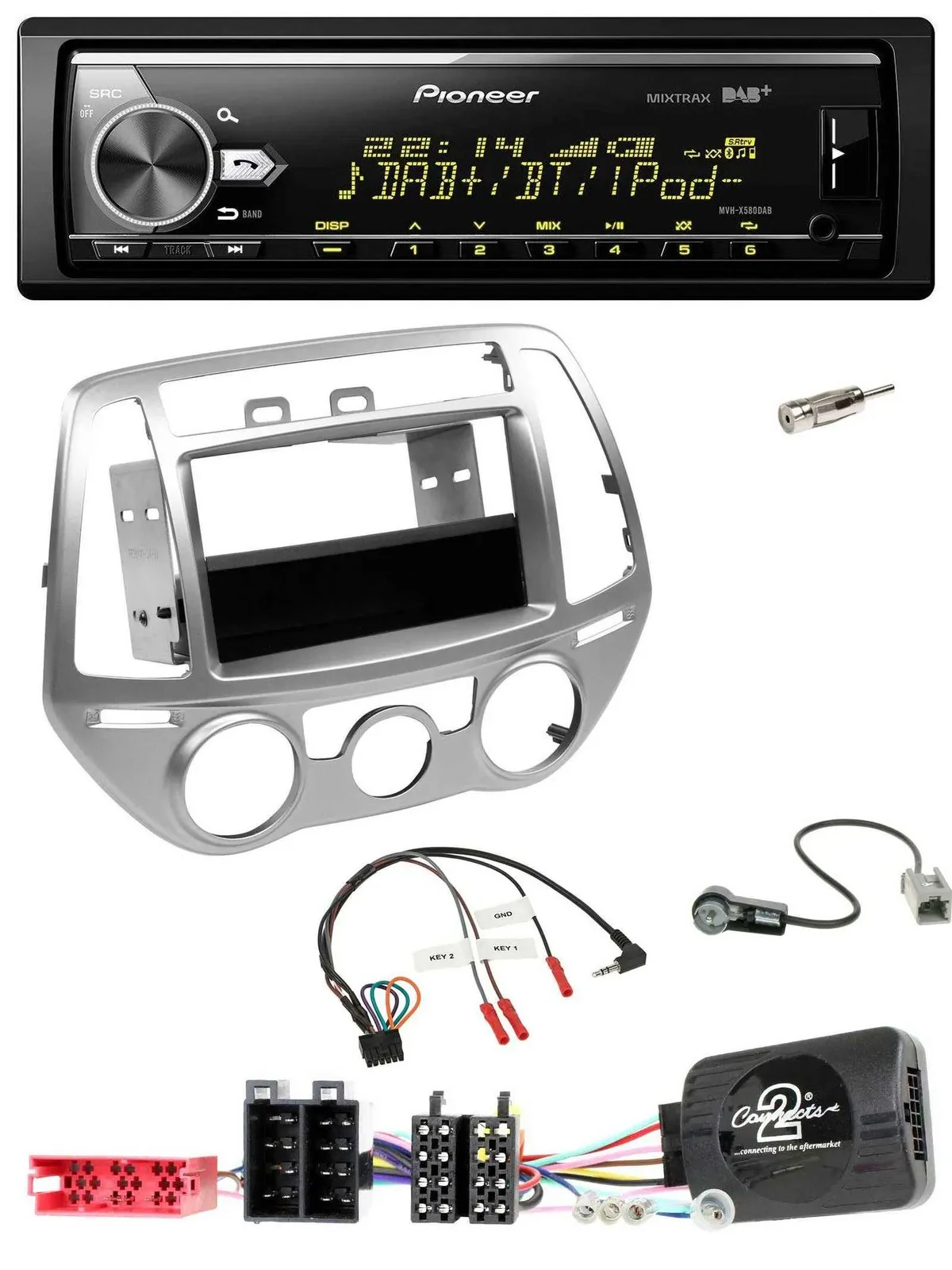 Pioneer Bluetooth USB DAB Lenkrad Autoradio für Hyundai i20 2012-2014 silber man