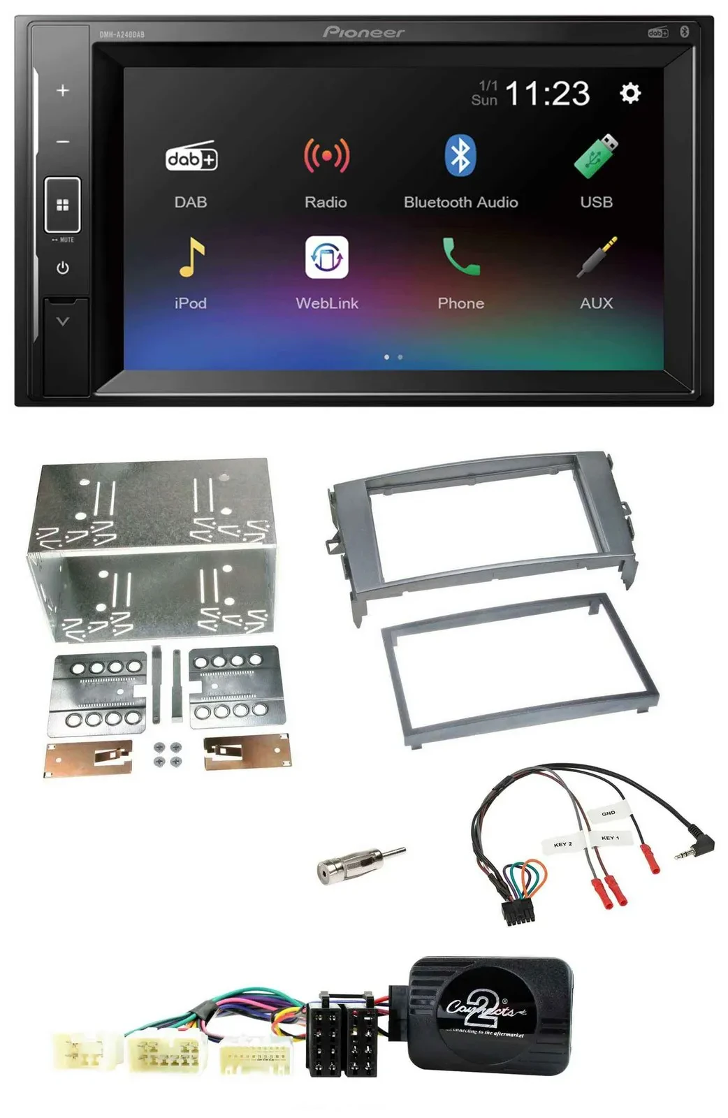 Автомагнитола для Toyota Auris 2007–2011 Pioneer 2DIN DAB Bluetooth USB антрацит с поддержкой кнопок на руле