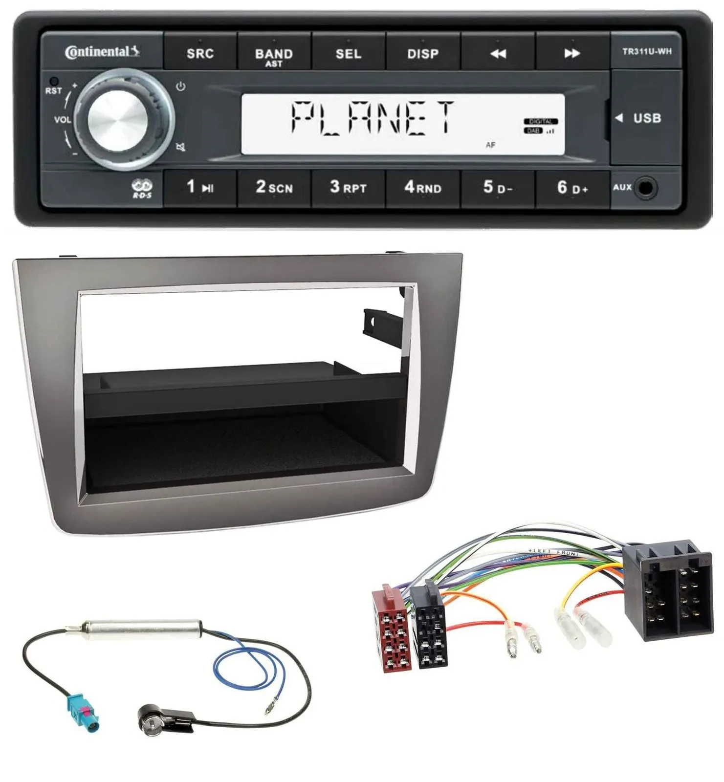 Continental USB MP3 AUX 1DIN Autoradio für Alfa Romeo MiTo 955 08-14 ISO dunkels