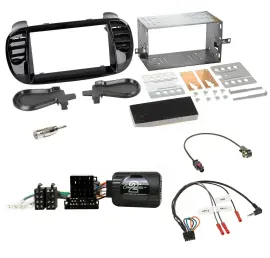 Einbauset Lenkradadapter Doppel DIN Autoradio für Fiat 500 Fakra 08-15 schwarz