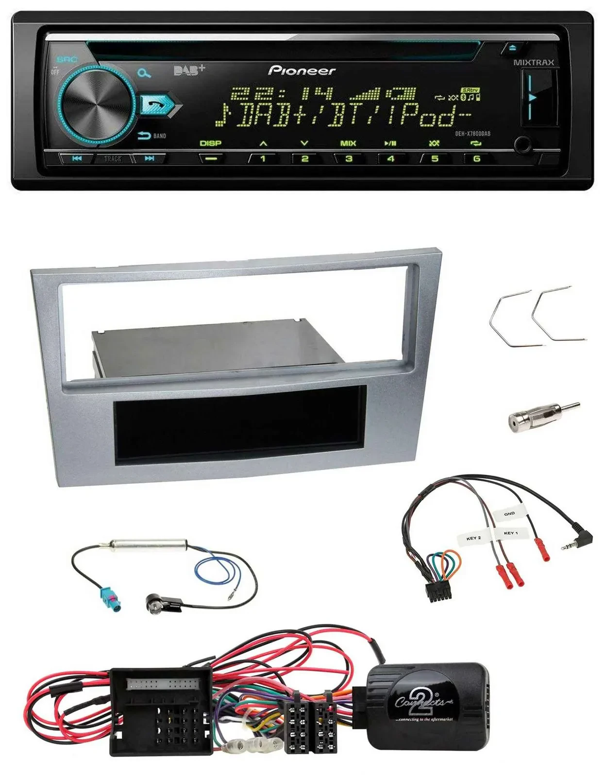 Автомагнитола для Opel Corsa D Pioneer DAB, CD, USB, Bluetooth, совместимая с кнопками на руле, матовый хром (2009–2014)