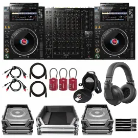 Pioneer CDJ-3000 Flagship DJ Pro Multi Players Pair w DJM-V10 Mixer & Cases