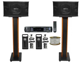 (2) Rockville KPS10 1200w Karaoke/Pro Speakers+Bluetooth Amp+36" Stands+(2) Mics