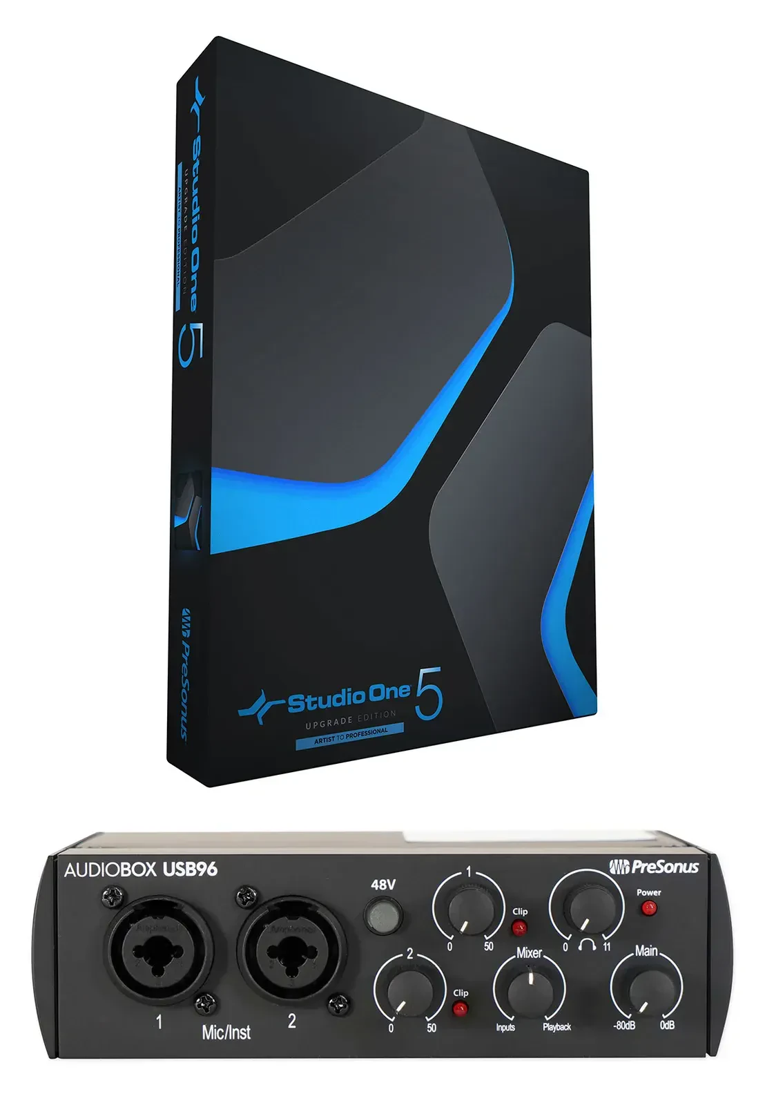 Аудиоинтерфейс PreSonus AudioBox 96 2x2, 24-bit/96 kHz, USB, черный (набор)