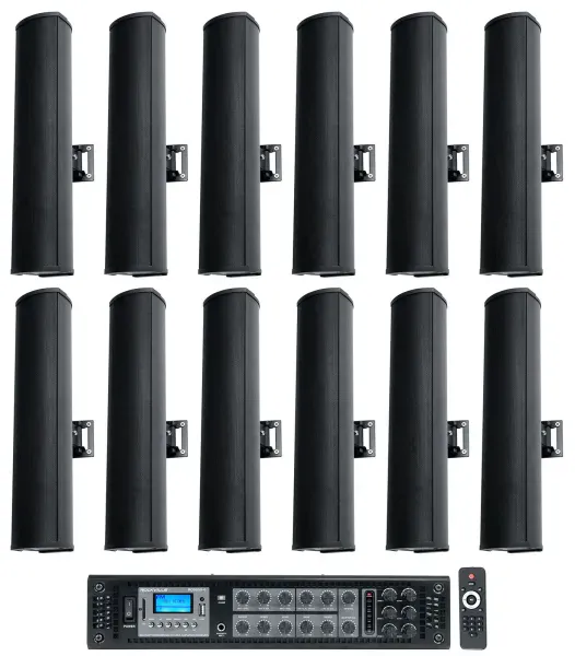 Rockville RCS650-6 70v Commercial Bluetooth Amplifier + (12) Line Array Speakers