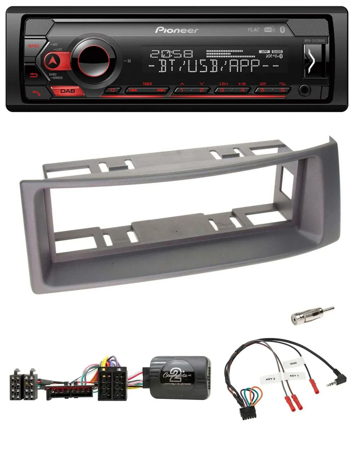 Автомагнитола Pioneer USB DAB Bluetooth для Renault Megane/Scenic 1996–2000, антрацит, с управлением на руле