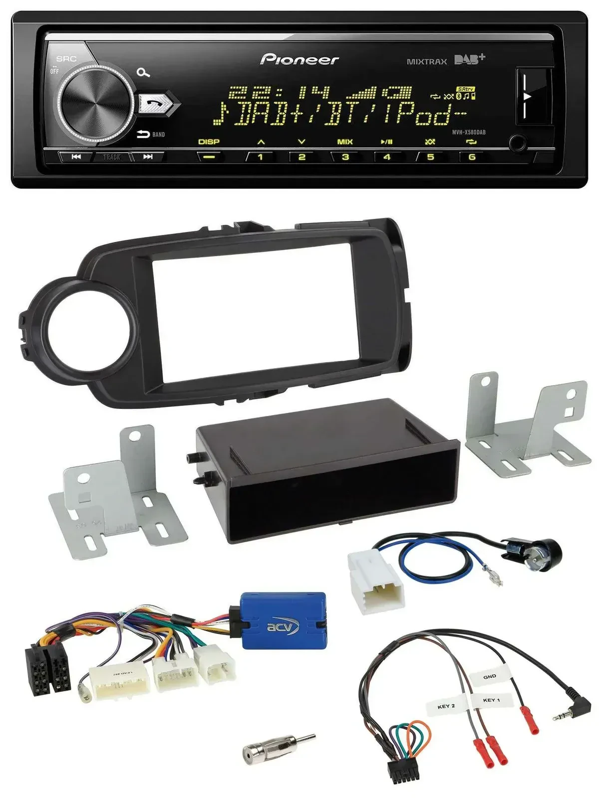 Автомагнитола для Toyota Yaris (с 2014) Pioneer Bluetooth, USB, DAB, черный