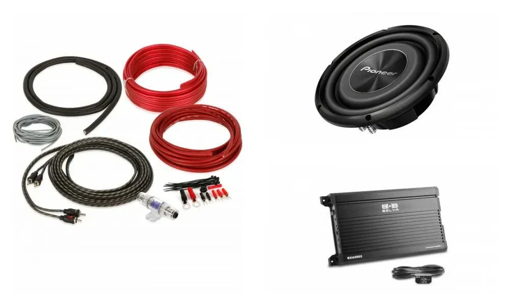 Сабвуфер пассивный для авто Pioneer TS-A2500LS1 10" + 2-канальный усилитель + комплект проводки 8 AWG (набор)