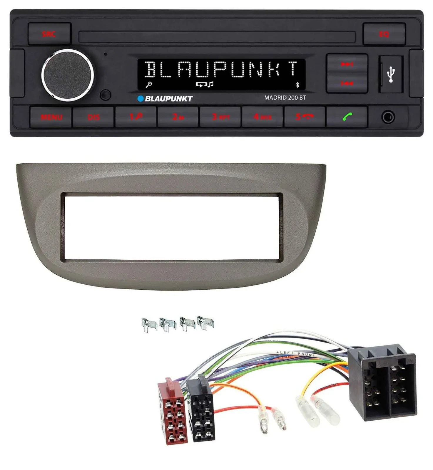 Автомагнитола для Renault Twingo 2007–2012 Blaupunkt USB, AUX, Bluetooth, MP3, бежево-серая