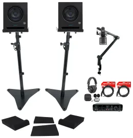 (2) Presonus Eris Pro 6 6" Studio Monitors+Interface+Stands+Mic+Headphones+Boom