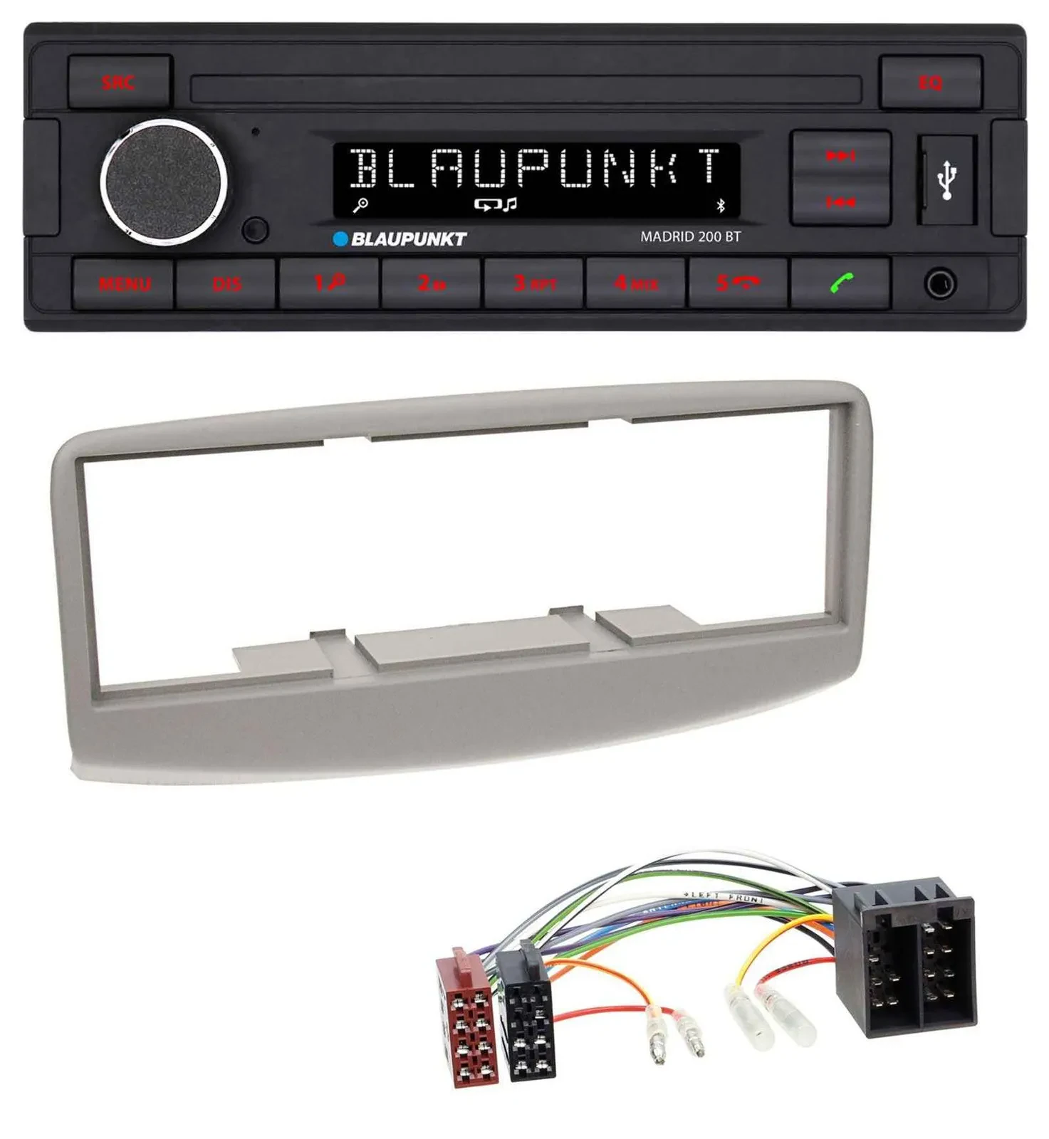 Автомагнитола Blaupunkt USB/AUX/Bluetooth, MP3 для Fiat Multipla 186 (1999–2010) серый