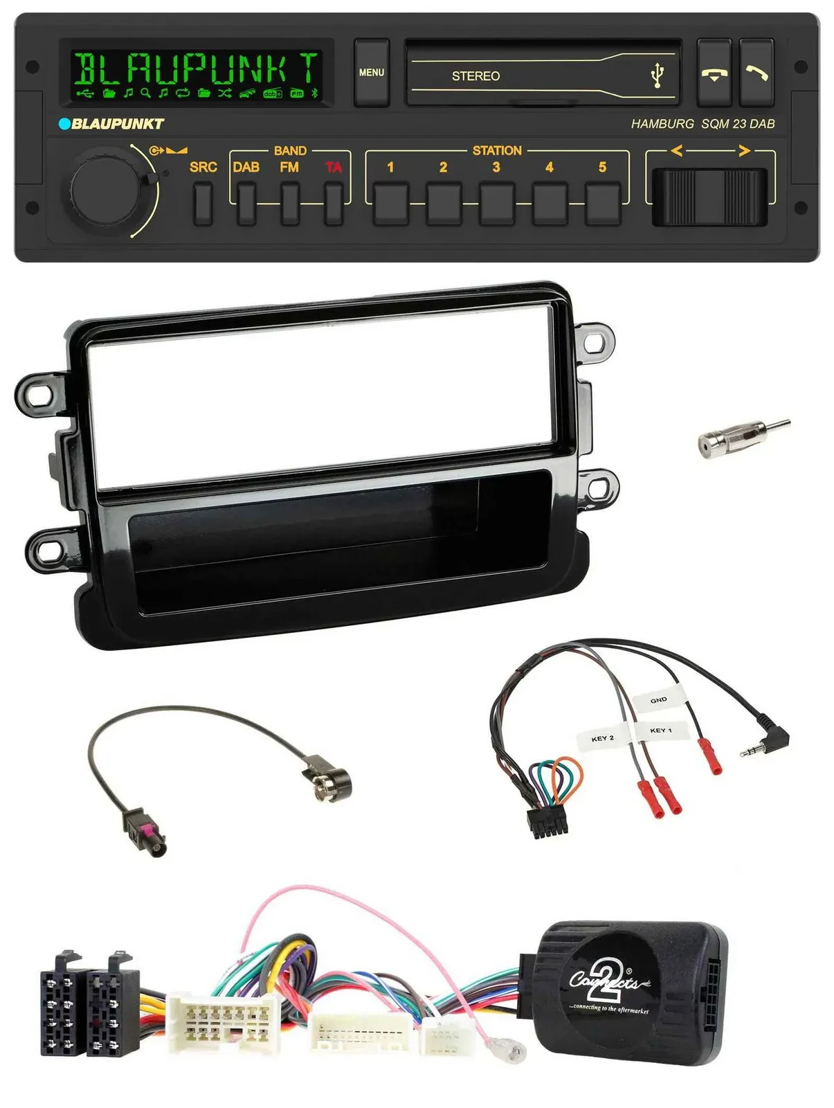 Blaupunkt USB DAB Bluetooth Lenkrad Autoradio für Dacia ab 2012 piano schwarz