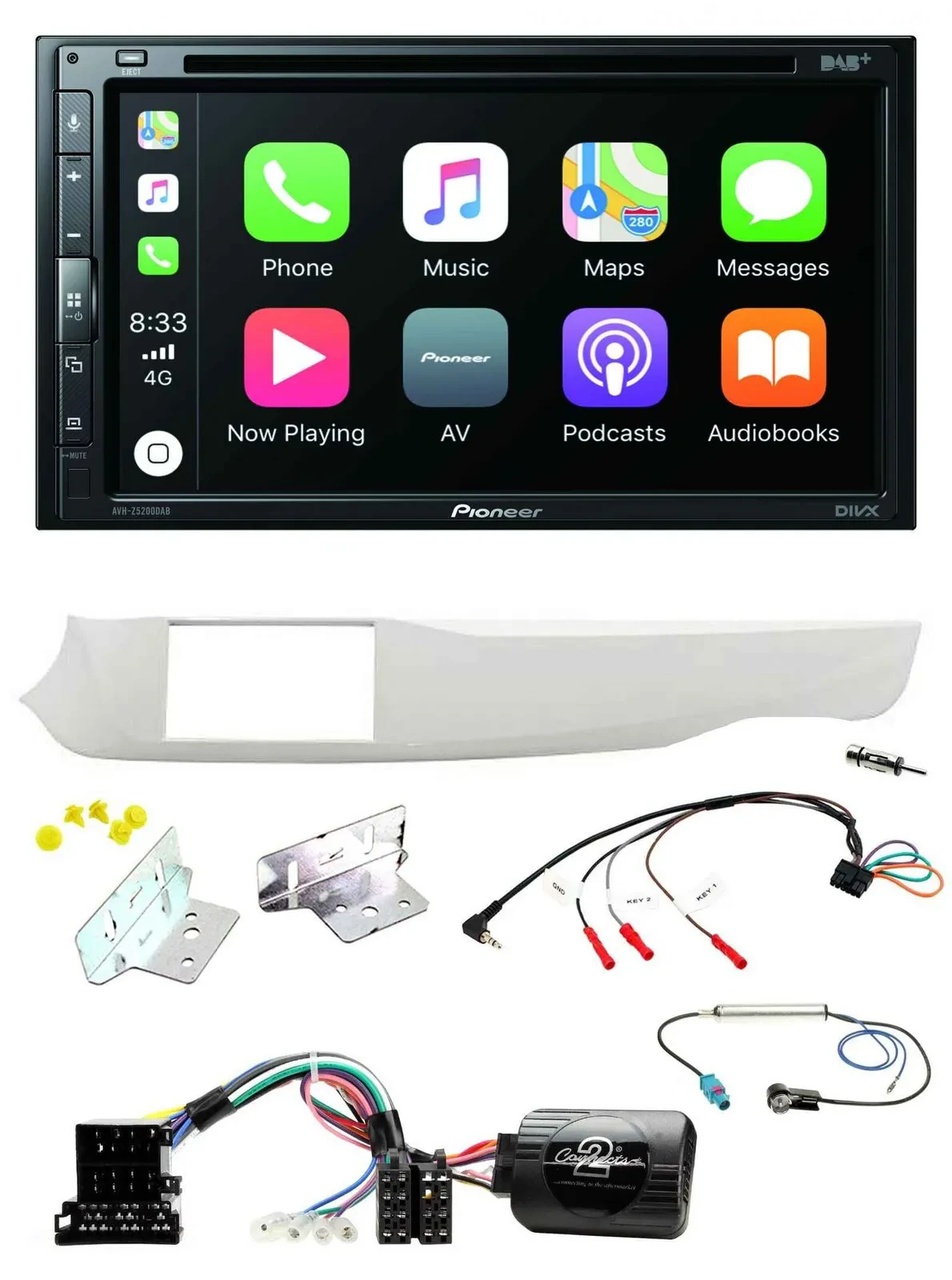 Автомагнитола для Alfa Romeo Giulietta (2010–2014) Pioneer 2DIN, DVD, DAB, Bluetooth, USB, совместима с управлением на руле