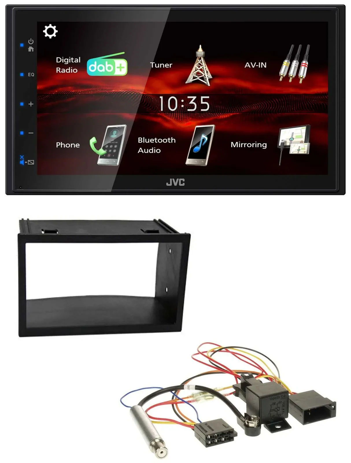Автомагнитола JVC 2DIN USB Bluetooth DAB, MP3, для VW Golf 4/Passat/Polo/T4/Fox, ISO