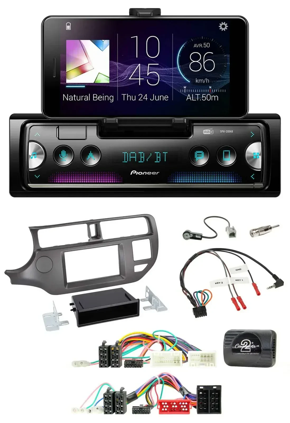 Автомагнитола Pioneer USB, Bluetooth, DAB, поддержка управления на руле, для Kia Rio UB (2011–2015), антрацит