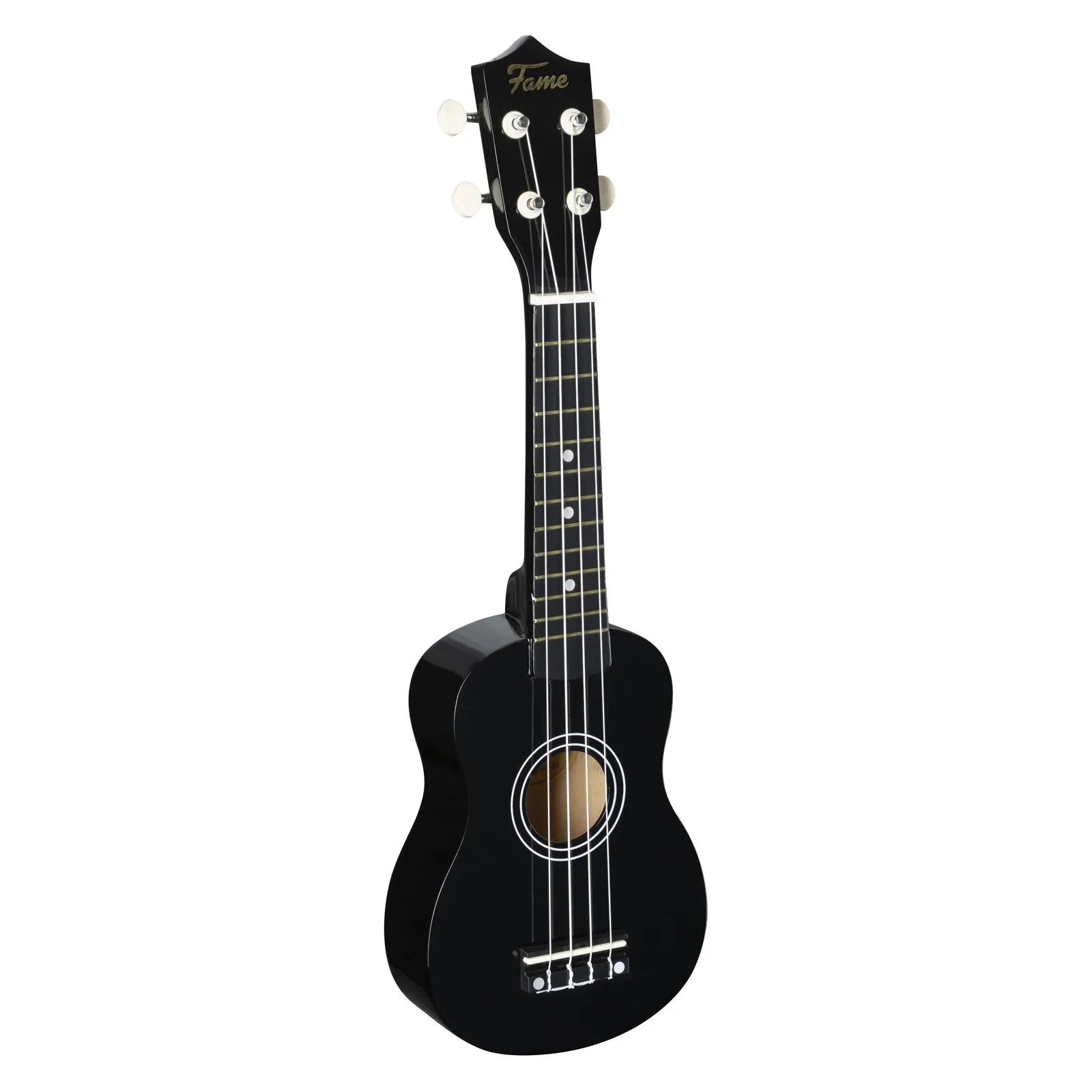 UKE-S BW Sopran Ukulele Schwarz Lindenholz 12-Bund Nickel-Finish inkl. Tasche