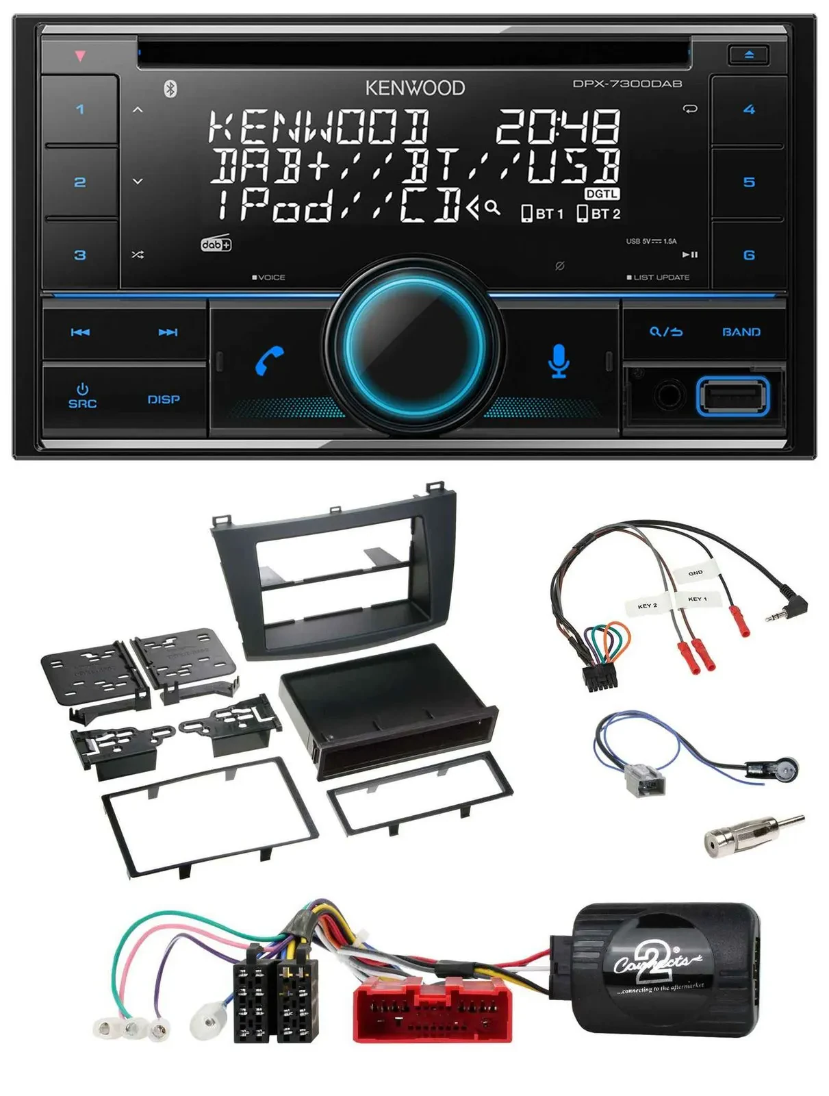Kenwood CD 2DIN DAB USB Lenkrad Bluetooth Autoradio für Mazda 3 09-13 analog