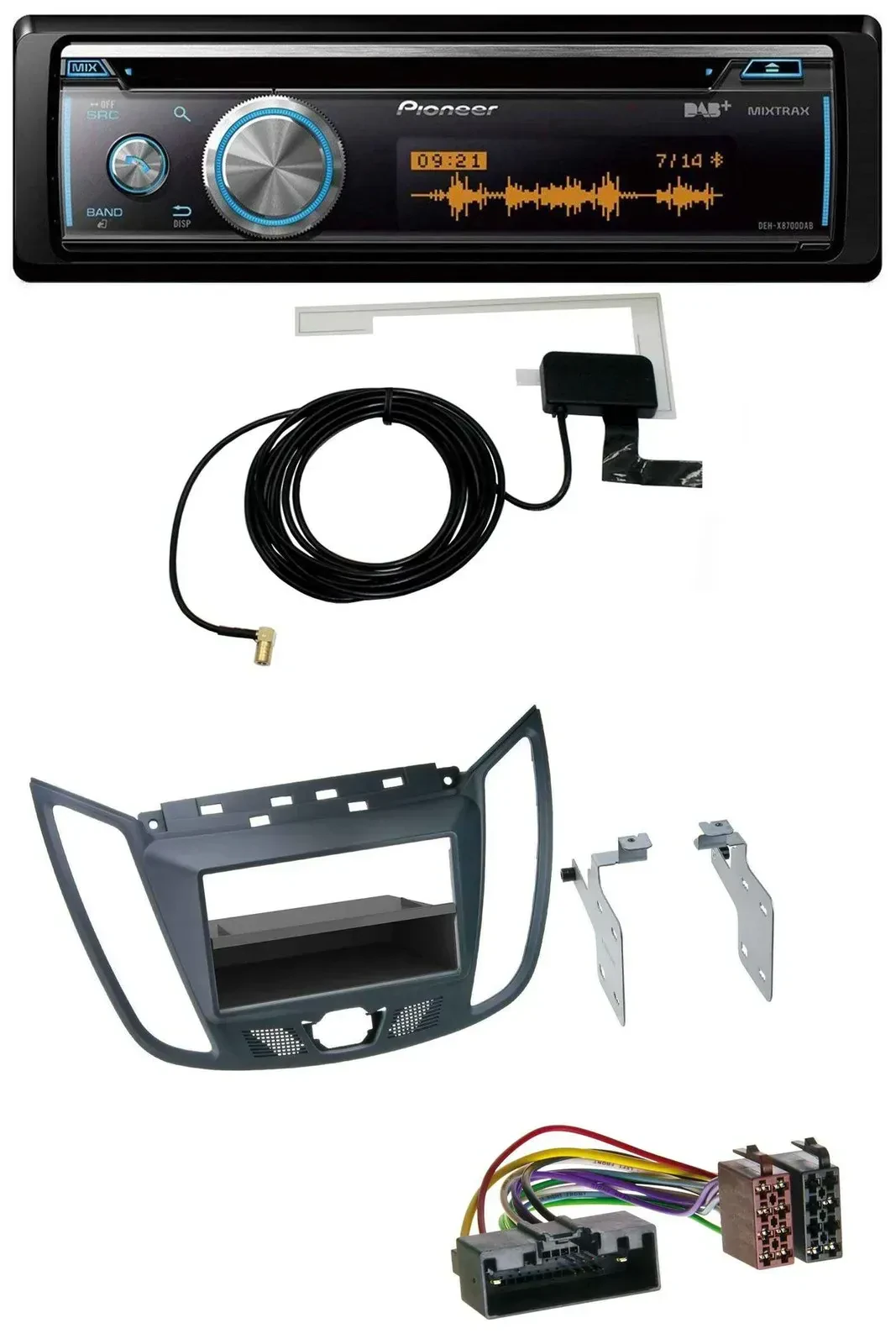 Автомагнитола для Ford C‑Max/Kuga Pioneer Bluetooth, DAB, MP3, USB, CD, темно-серый